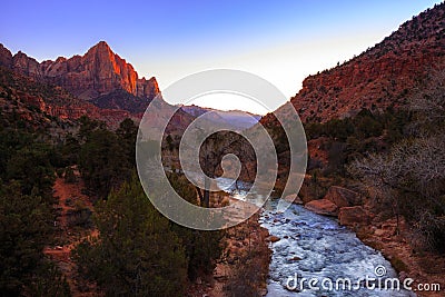 The Watchman at Sunset, Zion National Park, Utah Stock Photo