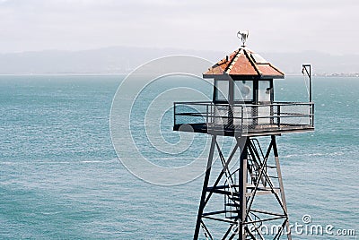 Watchtower on Alcatraz Island, guard tower Stock Photo