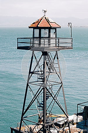 Watchtower on Alcatraz Island, San Francisco Bay Stock Photo