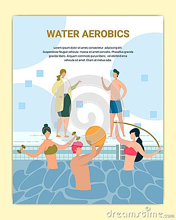 Water Aerobics Class in Swimming Pool Poster. Vector Illustration