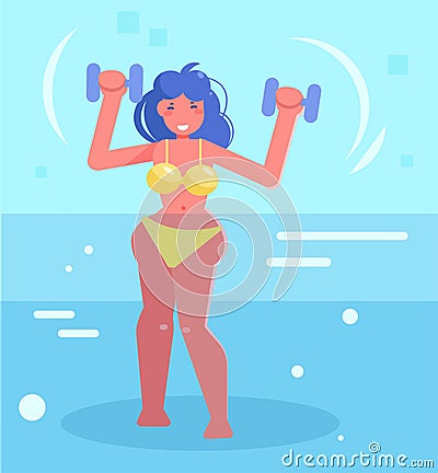 Water aerobics, gymnastics, classes with dumbbells. Vector. Cartoon. Isolated art Vector Illustration