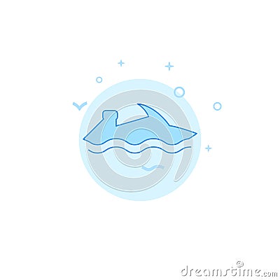 Water bike, jetski flat vector icon. Filled line style. Blue monochrome design. Editable stroke Vector Illustration