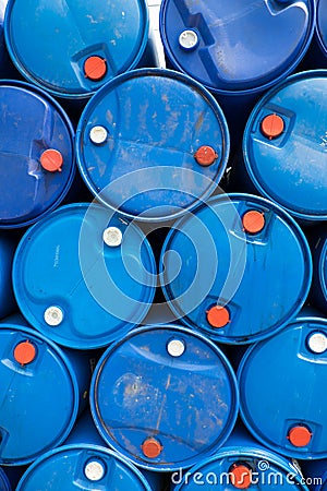 Water in blue plastic 200 litre Stock Photo