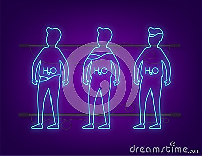 Water body balance. H2O level neon icon. Healthy lifestyle. Vector stock illustration. Vector Illustration