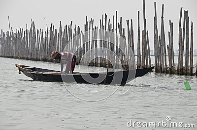 Water body bamboo walls boat Editorial Stock Photo