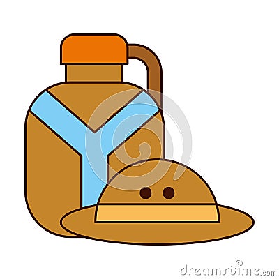 water bottle and hat safari equipment supplies Cartoon Illustration