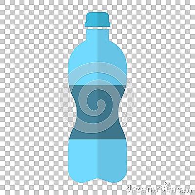 Water bottle icon in flat style. Plastic soda bottle vector illustration on isolated background. Liquid water business concept. Vector Illustration