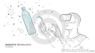 Water bottle quality test science engineering concept. Lab control research analysis innovation technology low poly Vector Illustration