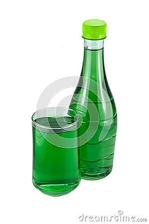 Water bottles and glass chlorophyll Stock Photo