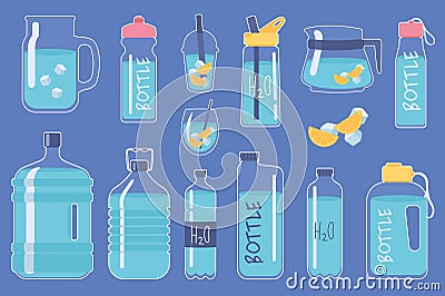 Water bottles mega set in flat design. Vector illustration isolated Vector Illustration