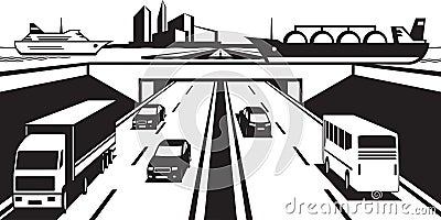 Water bridge above highway Vector Illustration