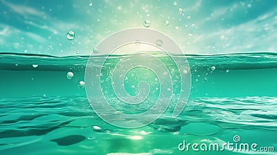 water and bubbles _A cool and relaxing water pool with droplets and splashes. The water is green and turquoise Stock Photo