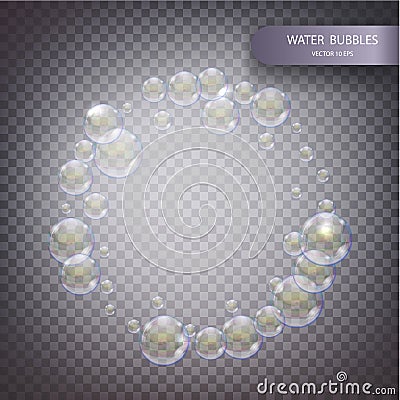 Water bubbles on a transparent checkered background. Underwater effervescent sparkling oxygen bubbles in water Vector Illustration