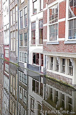 Water canal in city Delft, Netherlands Stock Photo