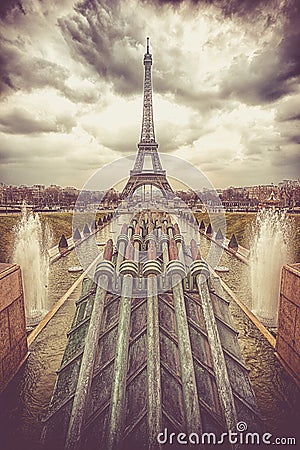 Water cannons of Gardens of the Trocadero Stock Photo