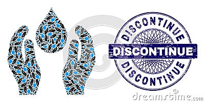 Water Care Fractal Collage of Water Care Items and Scratched Discontinue Round Guilloche Stamp Vector Illustration
