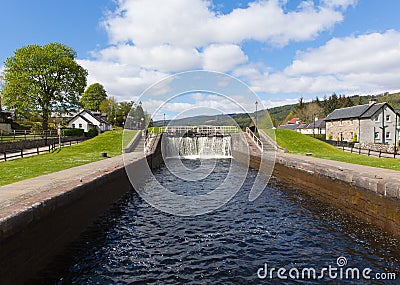 Water cascading through lock gates on the Caledonian Canal Fort Augustus Scotland uk Editorial Stock Photo