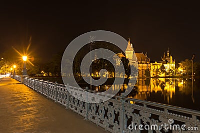 Water castle vajdahunyad budapest hungary at night Stock Photo