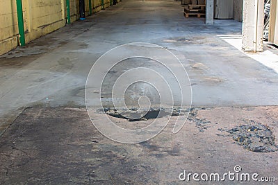 The water on cement floor cracks. Stock Photo