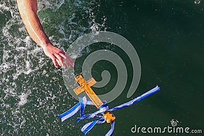 water ceremony marking the Orthodox Epiphany Day, in port of The Stock Photo