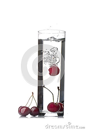 Water with cherry splash Stock Photo