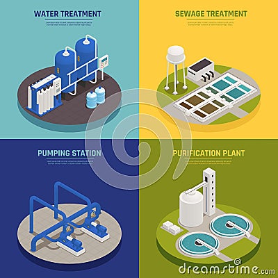 Water Cleaning Concept Icons Set Vector Illustration