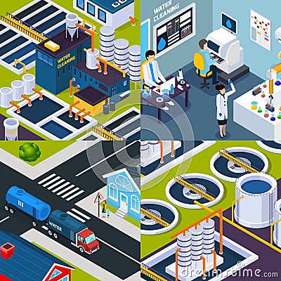 Water Cleaning Isometric Concept Vector Illustration