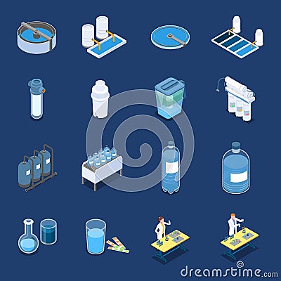 Water Cleaning Systems Isometric Icons Vector Illustration