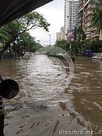 Water clogged on the main streets of mumbai Editorial Stock Photo