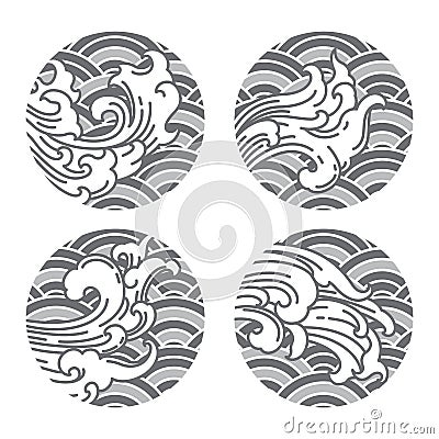 Wave Japanese oriental line style and gray wave background. Thai. Chinese. Vector Illustration