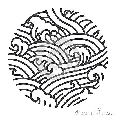 Water wave oriental style illustrate vector. Traditional line art graphic Japan. Thai. Chinese. Vector Illustration