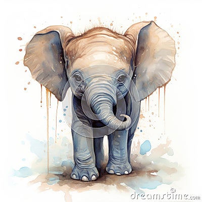 Water color baby elephant Stock Photo