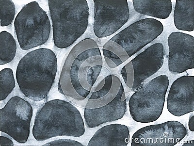 Water color background with black and white grungy spots, dots, marks, odd shaped blobs. Stock Photo