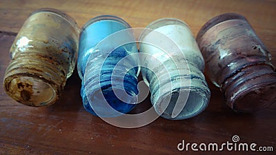 Water color and gouache of paint on wood background Stock Photo