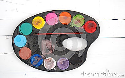 Water color palettes, dirty, used, dusty Stock Photo