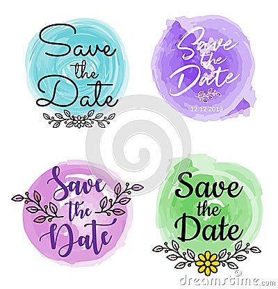 Water color save the date Logo Templates for Wedding Planner Vector Illustration