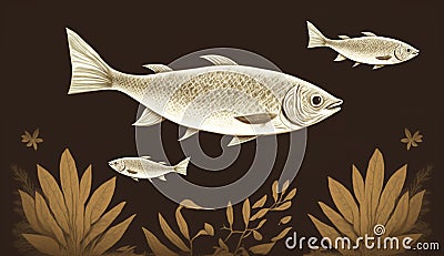 water colored fish illustrations for advertisement . Seafood menu design Cartoon Illustration