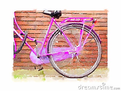 Water colour pink bicycle Stock Photo