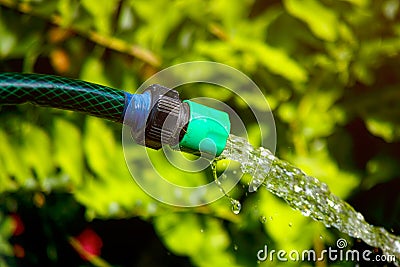 Water coming out of an old hose Stock Photo