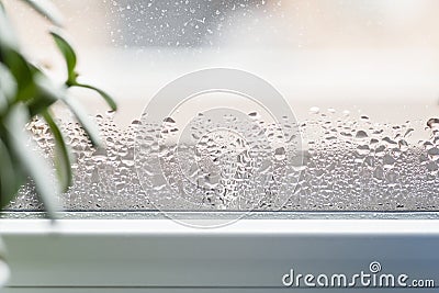 Water condensation on window glass. Humidity in the house. Home moisture Stock Photo