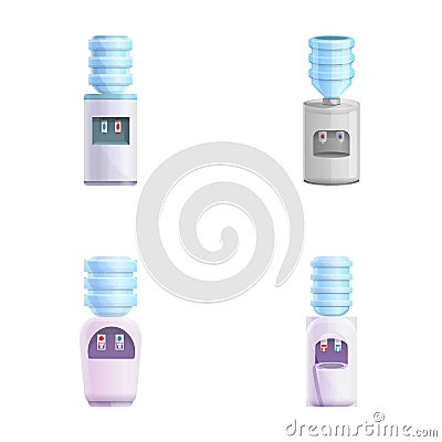 Water cooler icons set cartoon vector. Large water dispenser Vector Illustration