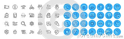 Water cooler, Timer and Inventory report line icons pack. For web app. Color icon buttons. Vector Stock Photo