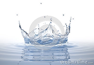 Water crown splash in a water pool on white Stock Photo