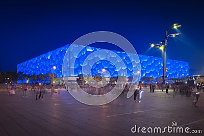 Water Cube & Blue Hour Editorial Stock Photo