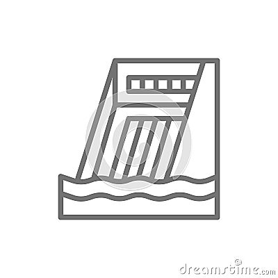 Water dam, hydro power plant, hydroelectric station line icon. Vector Illustration