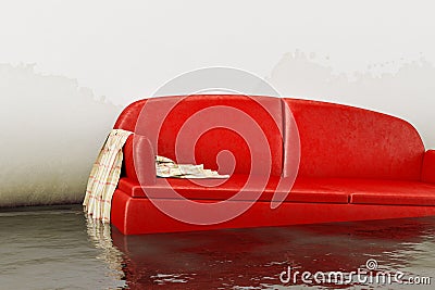 water damage red sofa Cartoon Illustration