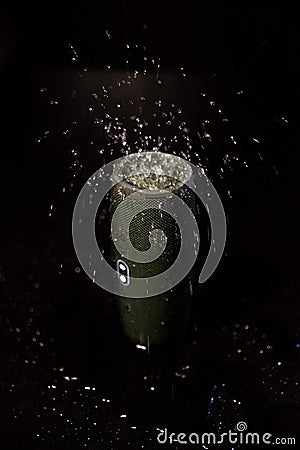 Water dancing to music on a waterproof column Stock Photo