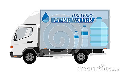 Water delivery car with water bottle advertisement on it. Vector illustration. Vector Illustration