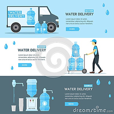 Water Delivery Service Banner Flat . Vector Vector Illustration