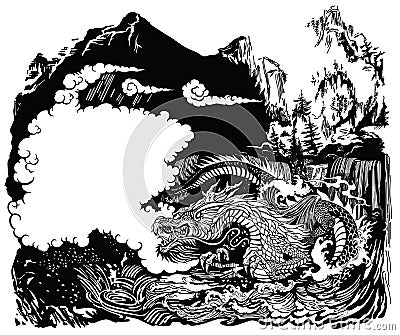 Water dragon in the landscape Vector Illustration